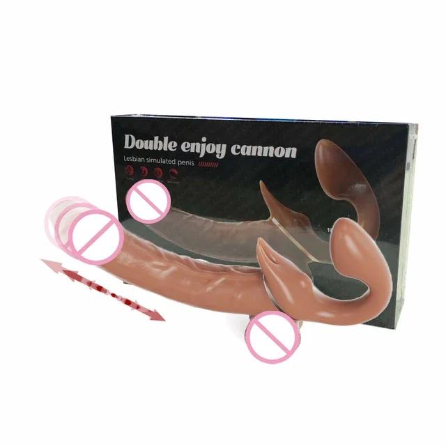 Strapless Strap-on Telescopic Dildo Vibrator Double-heads Vibrating G-Spot Stimulator Big Penis Adult Lesbian Sex Toys For Women