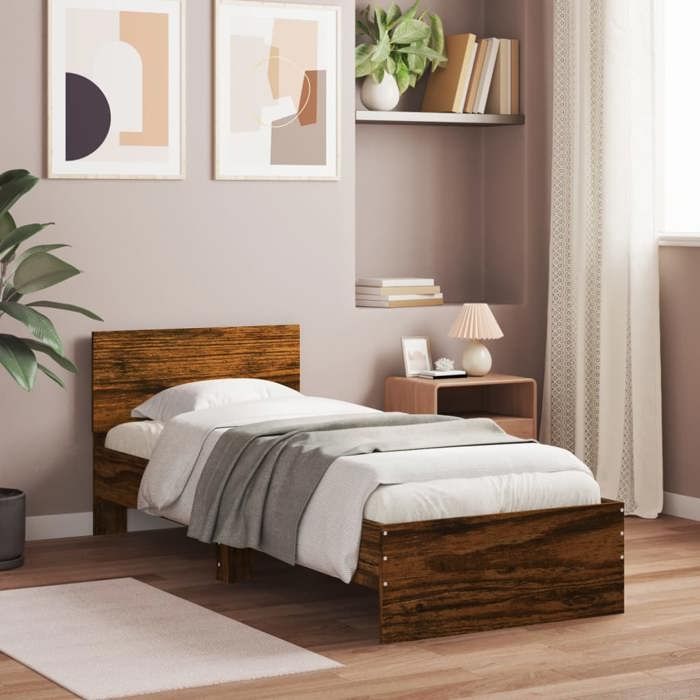 VidaXL Bed Frame with Headboard Smoked Oak 90x200 Cm 838628