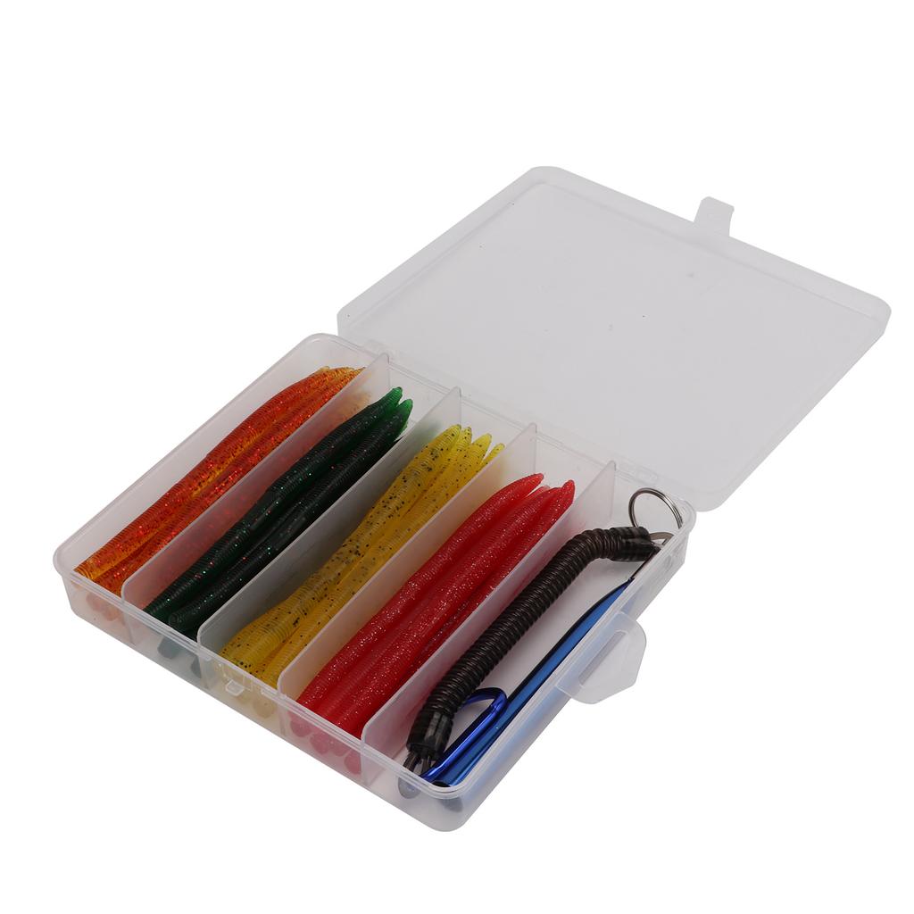 65pcs box Soft Worm Bait Fishing Lures Kit with Rubber O Ring Artificial Soft Lure Baits for Bass Fishing