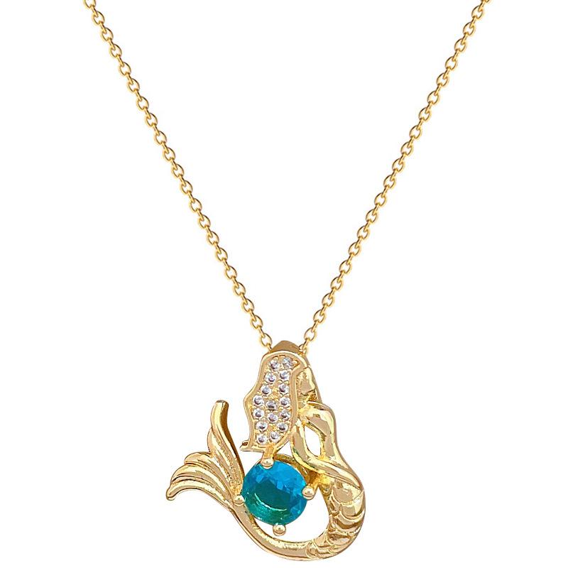 Sapphire Mermaid Light Luxury Temperament Gorgeous Full Diamond Necklace Female Versatile Collarbone Chain Titanium Steel Chain