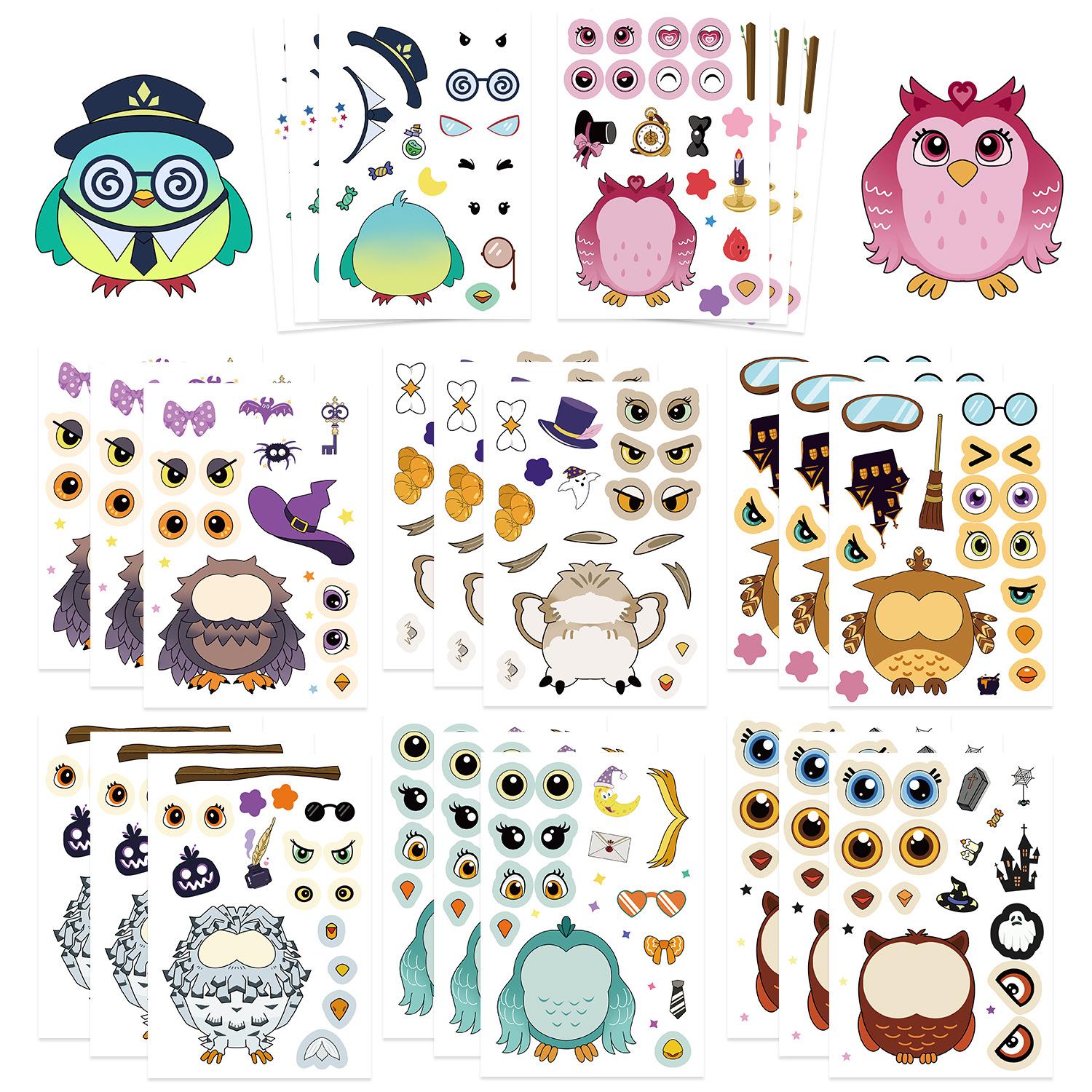 

8 Cartoon Owl Face Swap Collage Waterproof Diary Hand Account Stickers Gu Card Stickers DIY Decorative Stickers Stickers