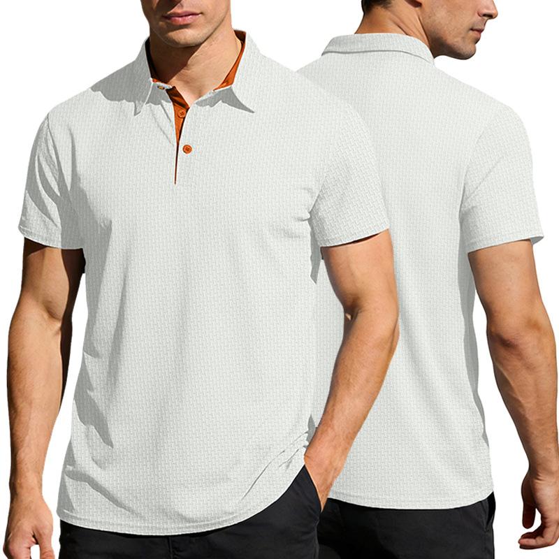 Mens Contrast Collar Textured Short Sleeve Polo Shirt S