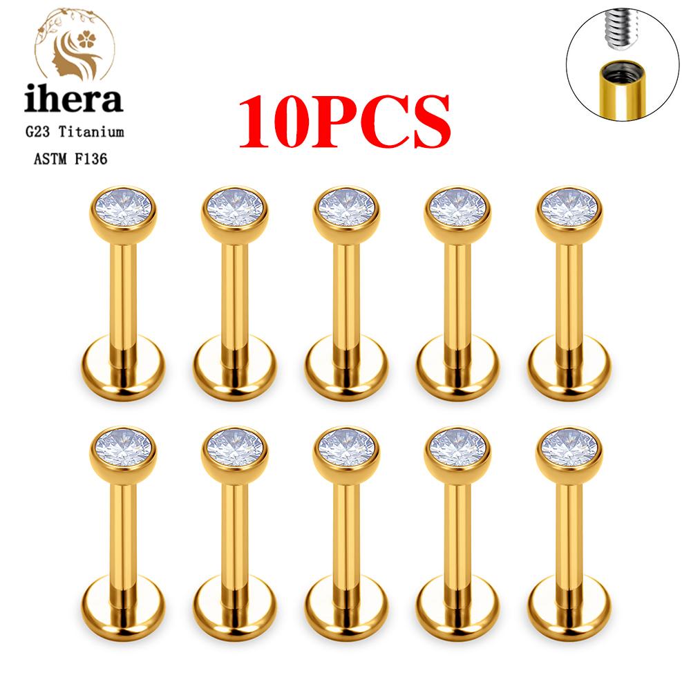 10/50PCS G23 Titanium Piercing Labret Lip Studs 16G CZ Internally Threaded Stud Earring Lip Ring Tragus Cartilage Helix Jewelry