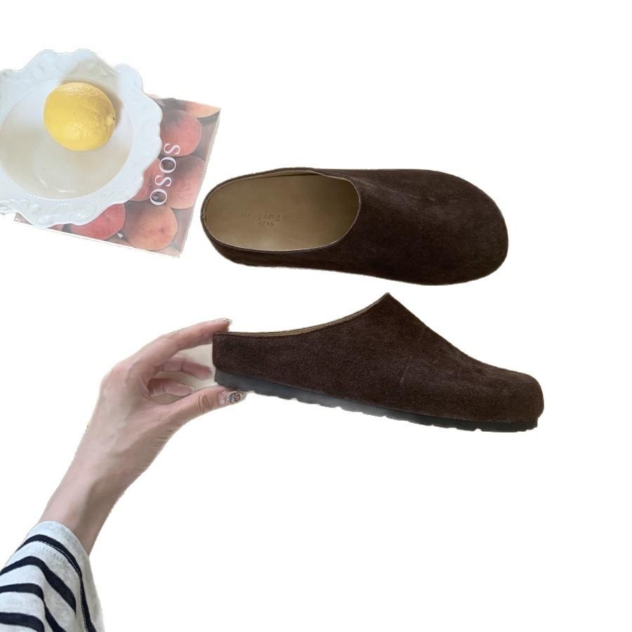 Frosted Leather Muffin Thick-bottomed Bag Head Slippers Women's Autumn and Winter New Outer Wear Retro Small Man Heightened Hairy Half Drag
