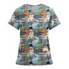 Women's Fashion Printed Short Sleeve V Neck Pattern Tops Pocket Working T-shirts