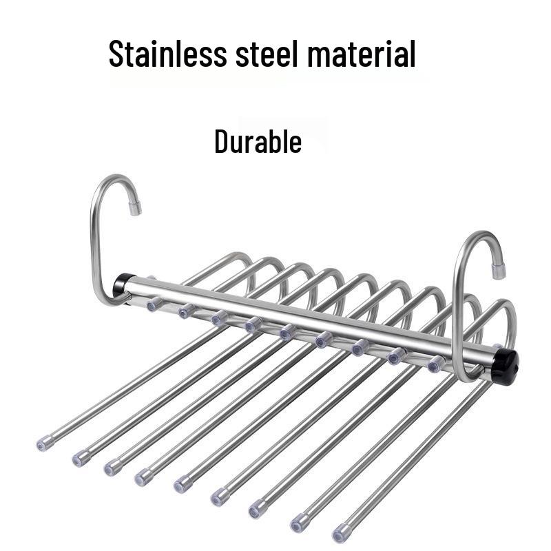 Retractable Stainless Steel Multi-Layer Folding Pants Hanger with Magic Clips