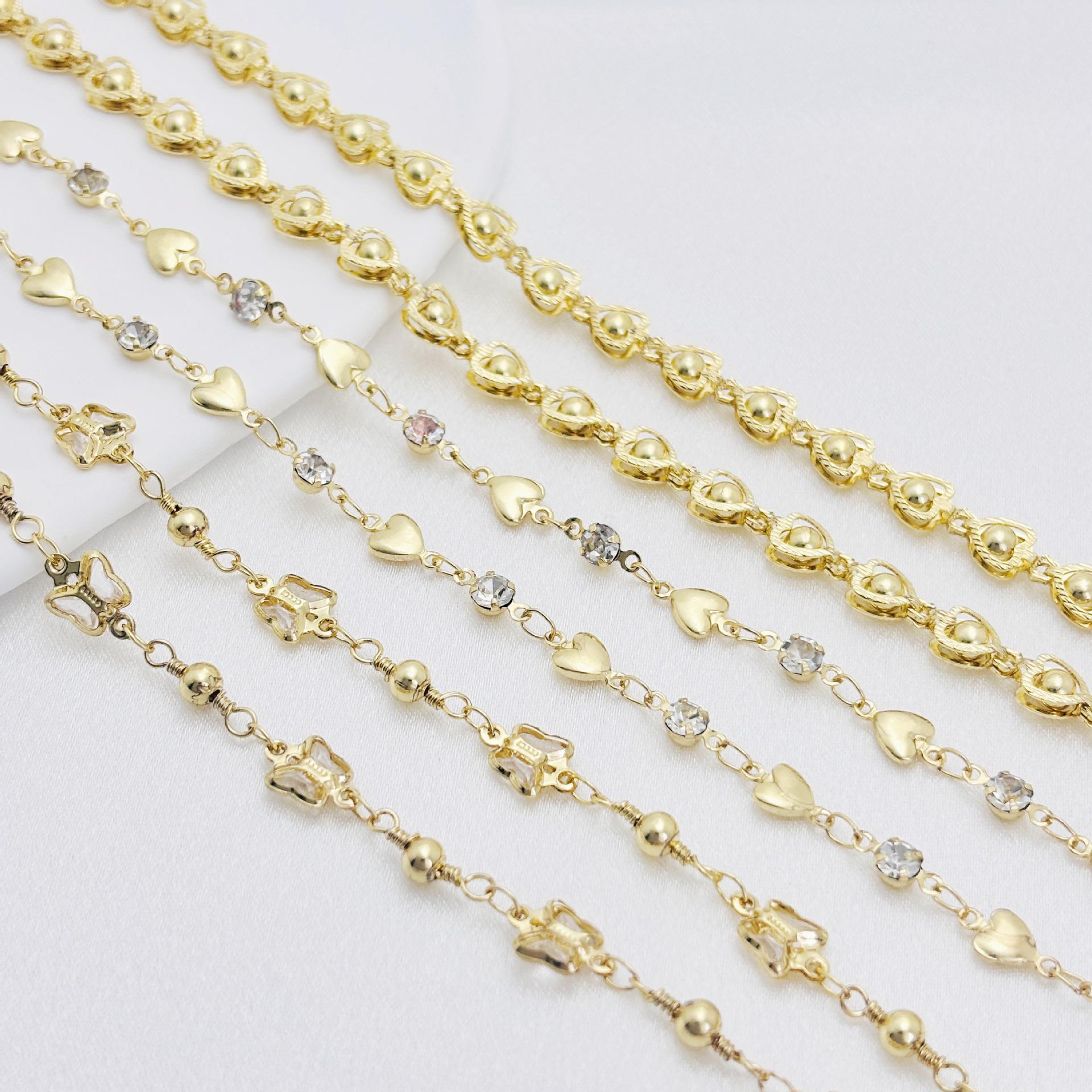 

14K Gold-Filled Peach Heart & Butterfly Rhinestone Chain for DIY Jewelry: Bracelet, Necklace & Hair Accessories 14k gold-filled (1 meter)