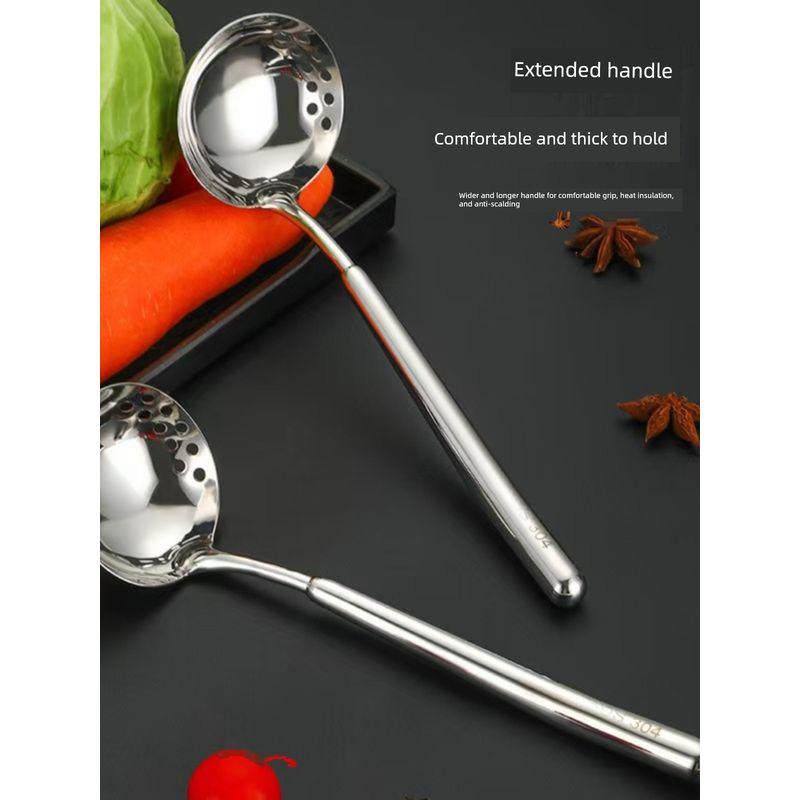 Food-Grade Soup Spoon 304 Stainless Steel Spoon with Thickened Round Handle for Home Use, Soup Spoon and Skimmer Two-In-One, Commercial Hot Pot Spoon