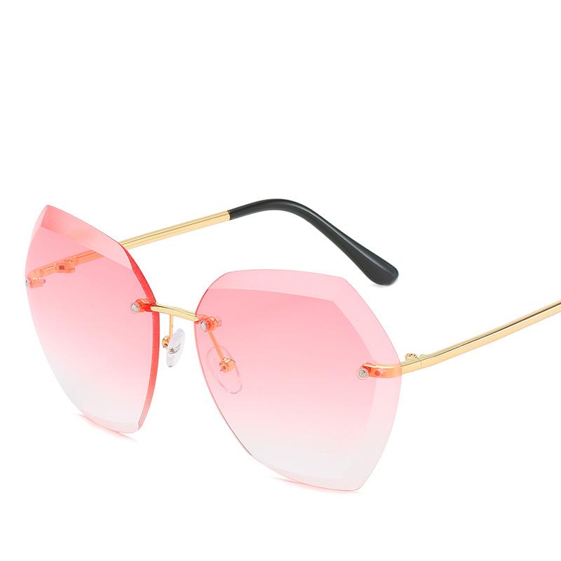 Irregular Vintage Sunglasses Women Brand Rimless Round Sun Glasses Female Retro Metal Frame Clear Lens Pink Brown Shades