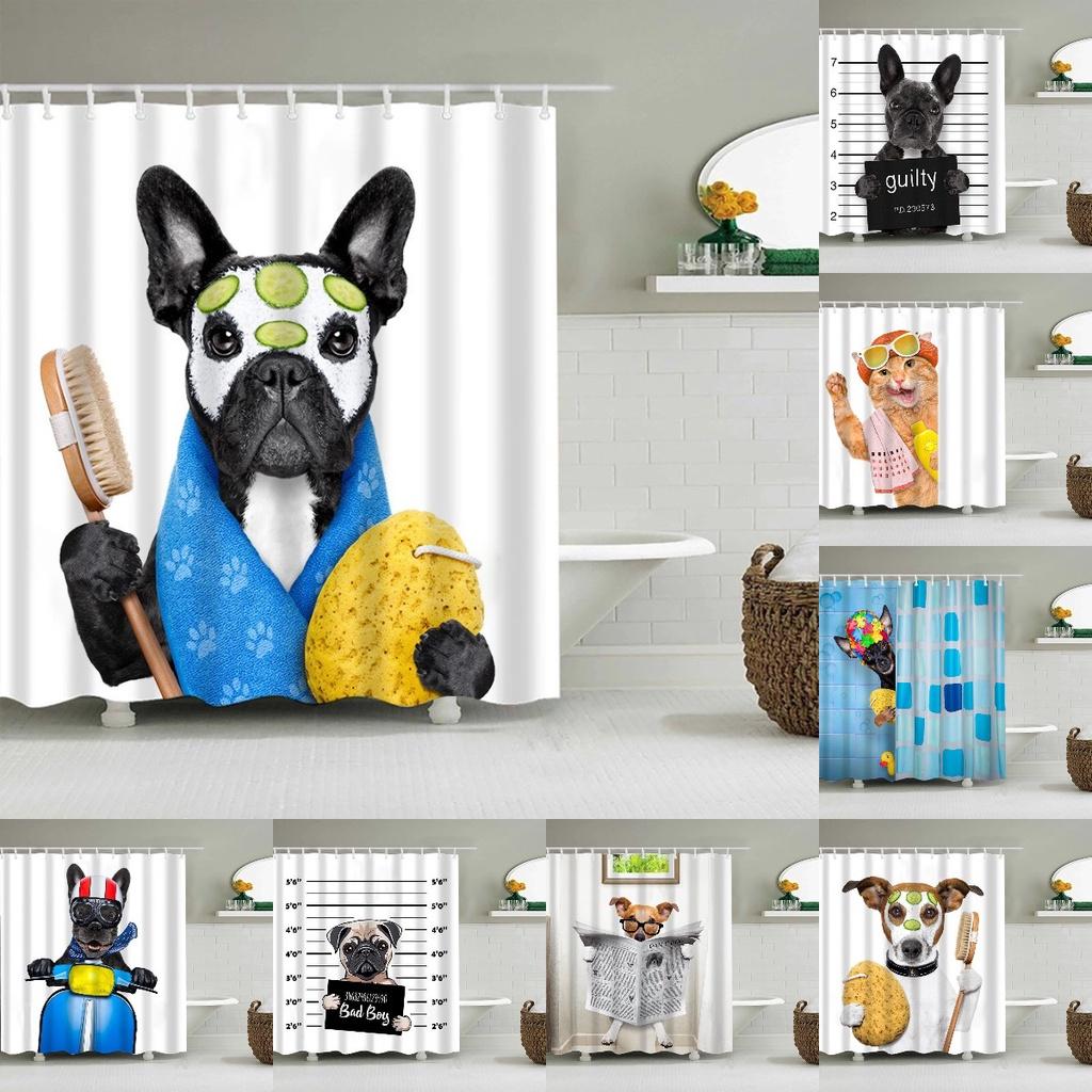 Niedlicher Tier-Duschvorhang für Hunde und Katzen Wasserdicht und Langlebig