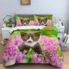3D Cat Print Duvet Cover Floral Bedding Set Twin Full For Kids Girls Boys Room Luxury Microfiber Quilt Cover