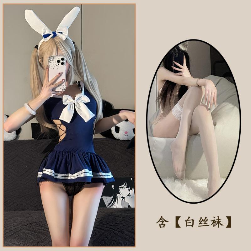 Sex Underwear Pure Desire School Bunny Uniform Free Crotch Swimsuit Women's Straps One-piece Qqny