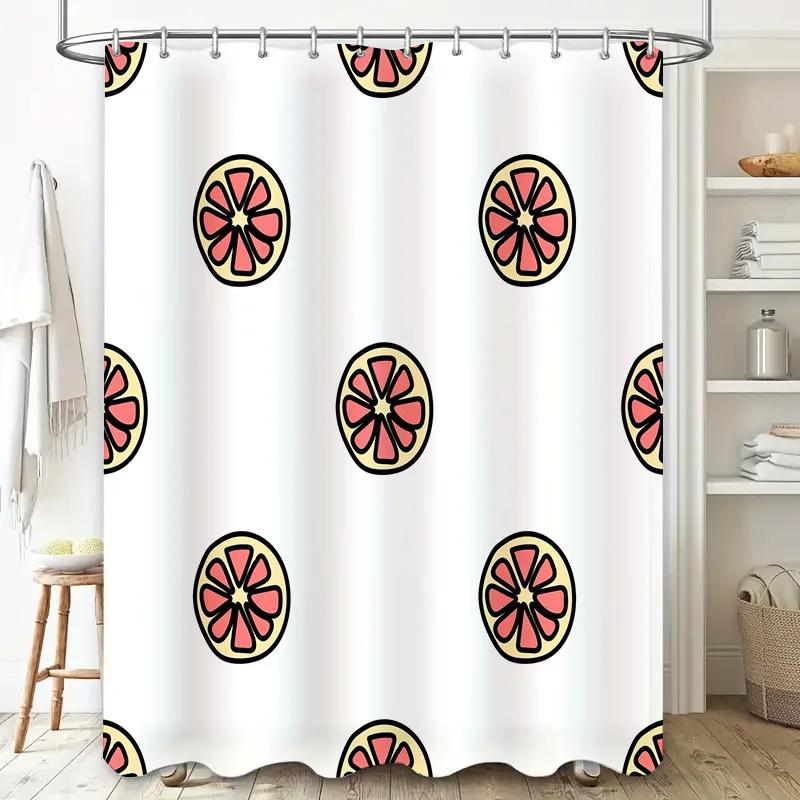 Bright White Bath Curtains With Citrus Fruit Pattern For Bathroom Decor Modern Shower Curtain Set In Pink, Yellow Black Design (