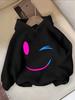 2026 Warmer Hoodie für Jungen und Mädchen mit Herz und Smiley-Gesicht, Cartoon 2D-Stil, Herbst und Winter, Warmes und Stilvolles Oberteil, Schwarz