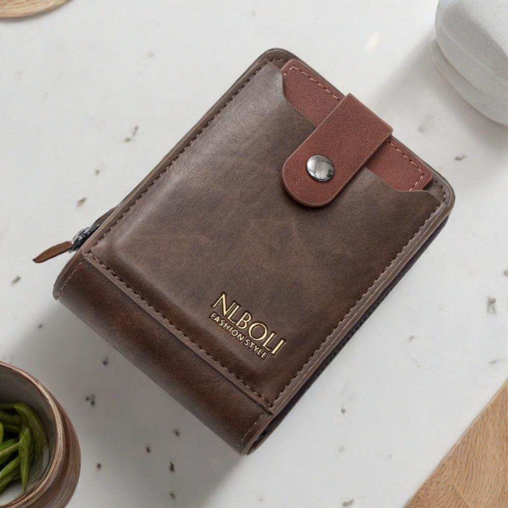 Large Capacity Solid Color Card Bag Zipper PU Leather Card Holder RFID Male Wallet  Shopping
