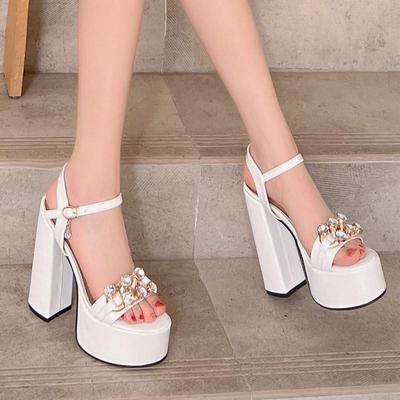 8.Damen-Sandalen mit hohen Absätzen, wasserdichte Plattform, dicke Absätze, offene Zehensandalen, große Damenschuhe