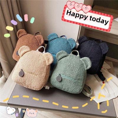 Mochila feminina de pelúcia com orelhas de urso - Bolsa fofa e moderna para outono/inverno para meninas e mães