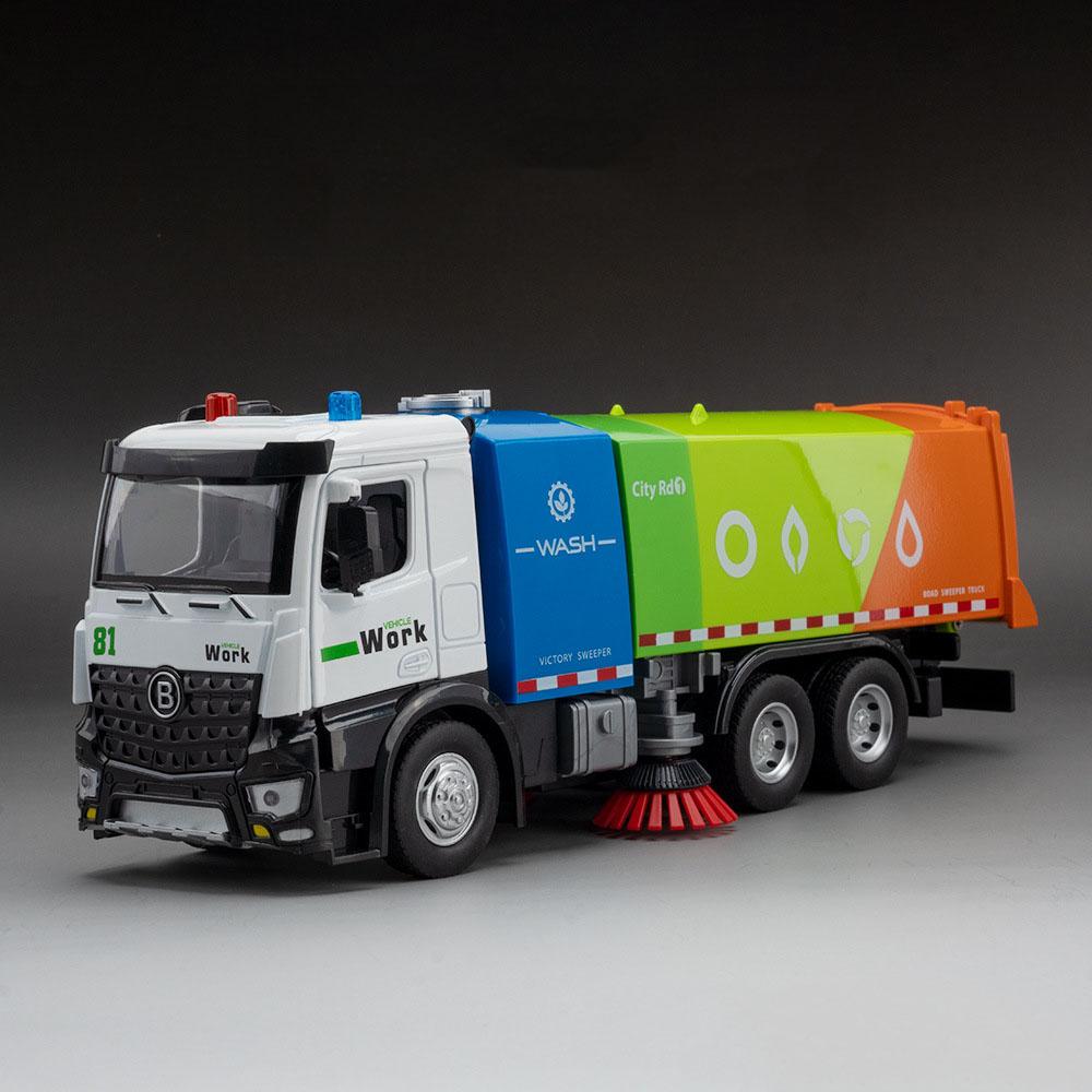 1:18 Large Sweeping Car Fire Truck Model Toy Inertial Driving Music Light Door Opened Models Engineering Vehicle Collection Gift