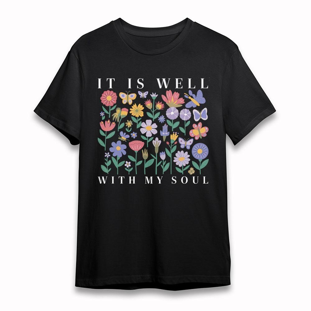 

Men s Oversize T-Shirt Soul Floral Butterfly Garden Tee Black Cotton Short Soft 3XL