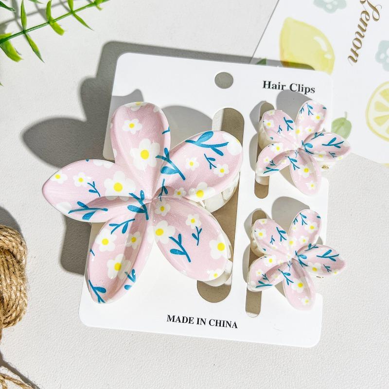 Printed Flower Clip Set High-end Seaside Vacation Flower Hair Clip Shark Clip Hair Accessory
