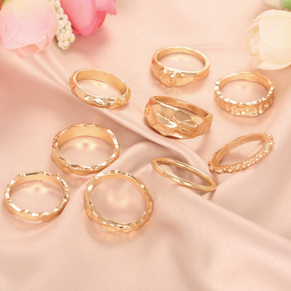 Exclusive For Fashionable Retro Wave Combination 9-Piece Joint Ring