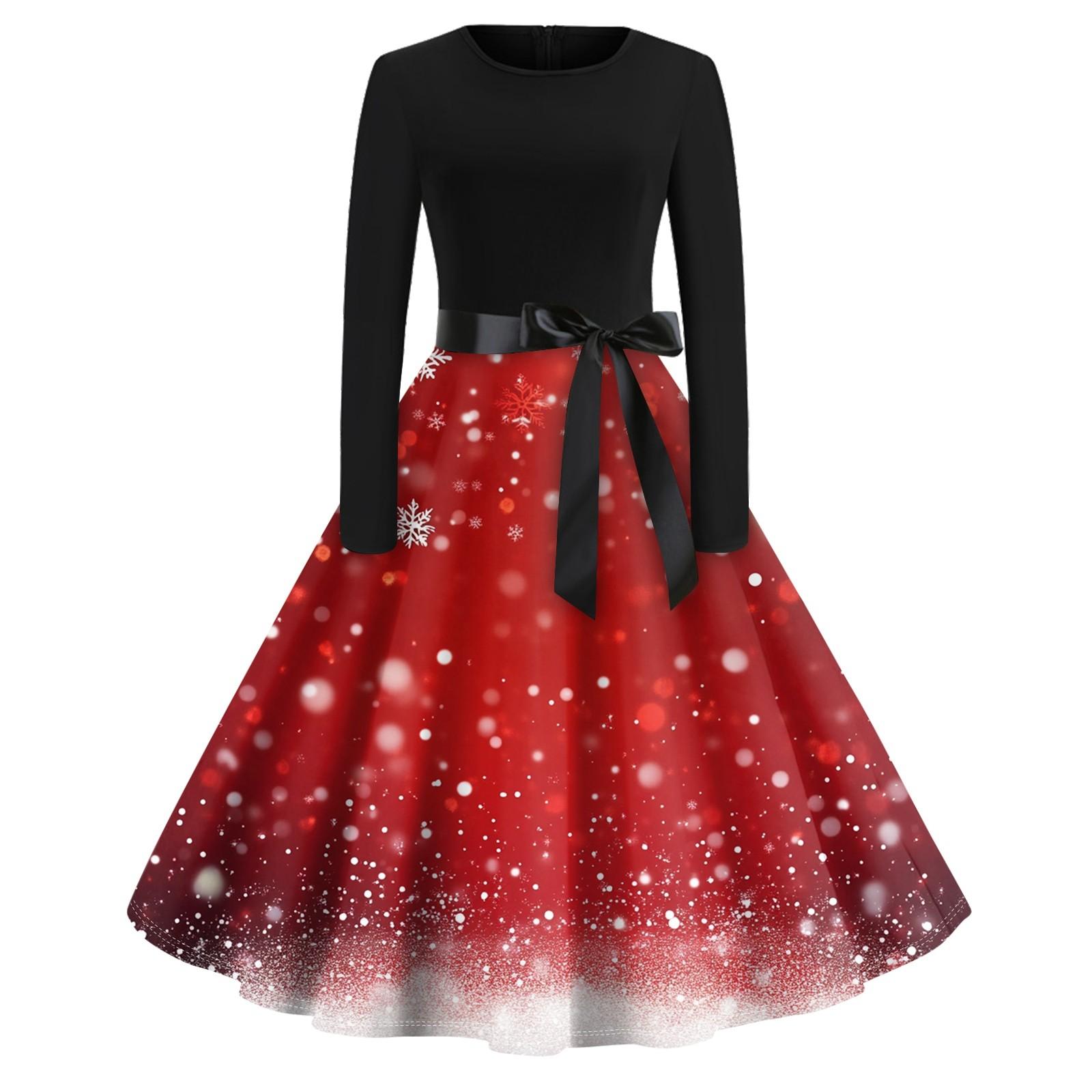 Женское винтажное классическое платье с длинным рукавом и рождественским принтом — фото 4