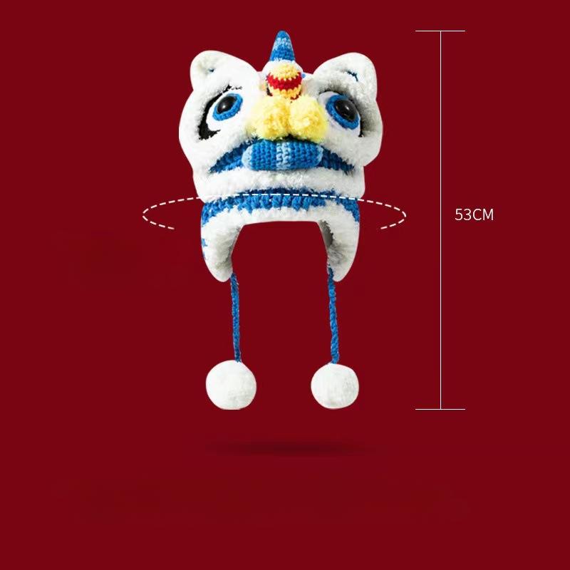 Drachenjahr-Hut im chinesischen Stil, Löwen-Erwachenshut, Eltern-Kind-Set, Herbst und Winter, warme Wollmütze, Neujahrs-Kinderhut