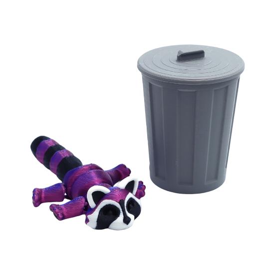3D Printed Raccoon Figurine Movable Joints Raccoon Fidget Toy Trash Can with Articulated Raccoon Inside Desktop Decoration Ornament