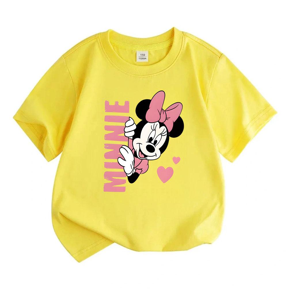 Kids Boys Girls 100% Cotton Crew Neck Short Sleeve T-Shirt, Cute Cartoon Mouse Print Casual Soft Tees with Sweet Pink Heart Pattern for Summer Daily W