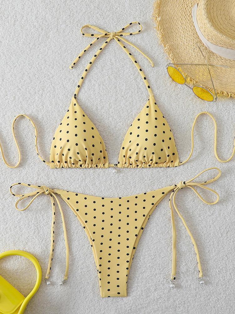 2026 Women Swimsuit Sexy Pearl Micro Bikinis Sets Dot Print Female Swimwear for Woman Bathing Suits Beachwear Trend Bikinis