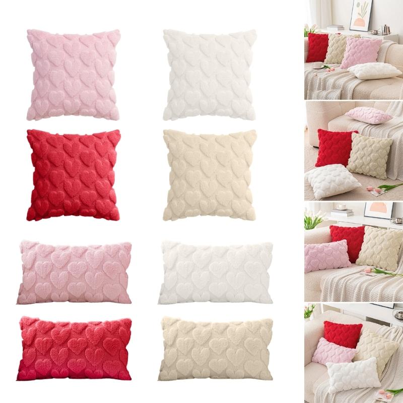 Set of 2 Valentines Day Pink Plushes Pillow Cover Soft Decorative Cushions Case for Home Decoration Pillowcase for Sofa