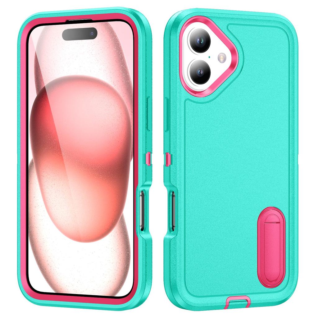 For iPhone 16 Plus Case Kickstand Phone Cover PC+Silicone+EVA 3-in-1 Design