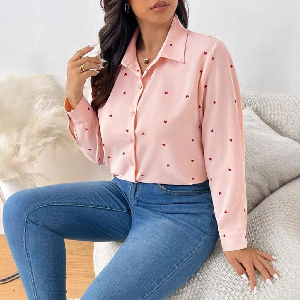 Women's Long-sleeved Lapel Love Printed Shirt