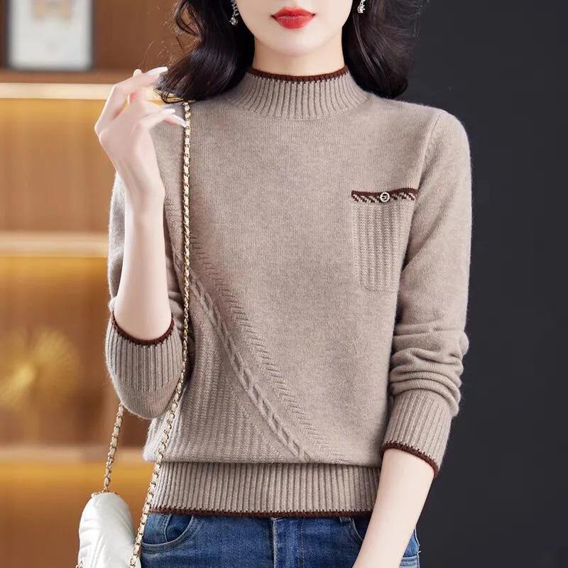 Spring Autumn and Winter Fashion Long-sleeved Inner Sweater Women's Half-turtleneck Knitted Bottoming Thick Loose Bottoming Shirt Top