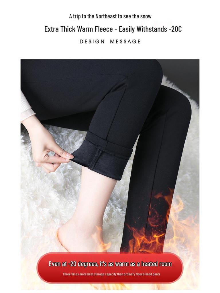 Fleeceforede vinterbukser med rette ben og elastikk for kvinner - Varme, løse, allsidige