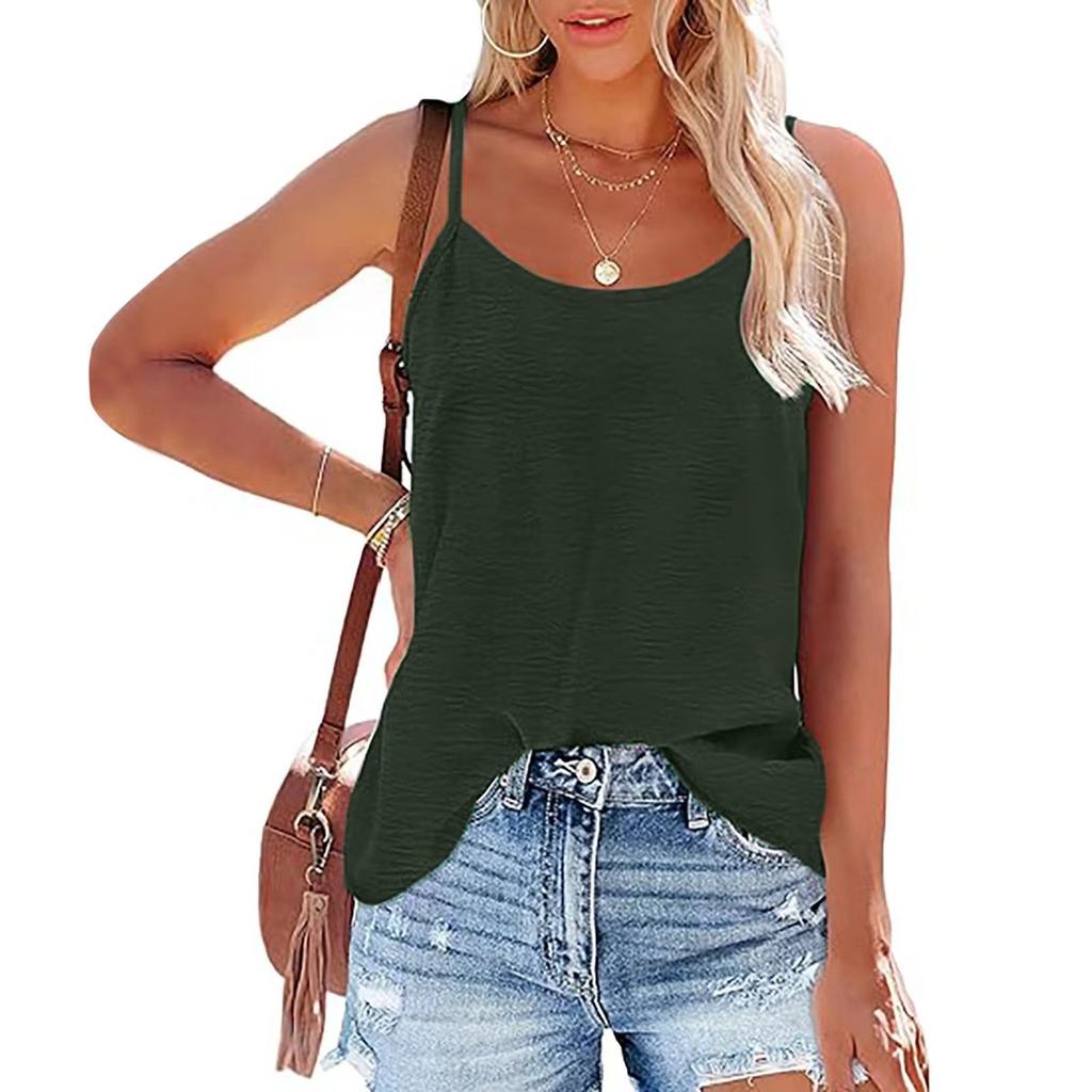 Damen Sommer Spaghetti-Träger Rundhals Ärmellose Weste Einfarbig Locker Top