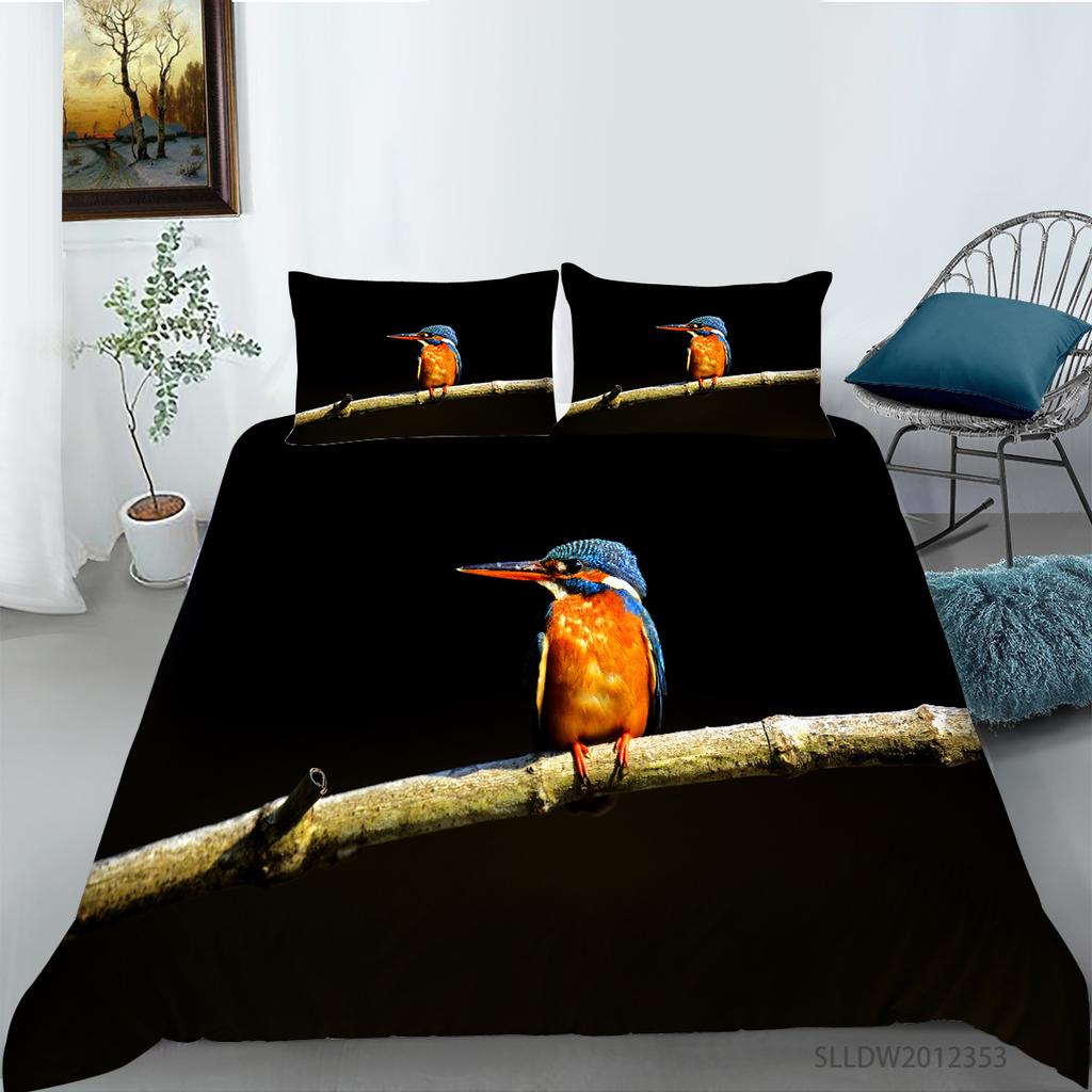 Hummingbird Duvet Cover Set King/Queen Size Small And Cute Tropical Bird Yellow Flower Green Leaves  Bedding Set Women