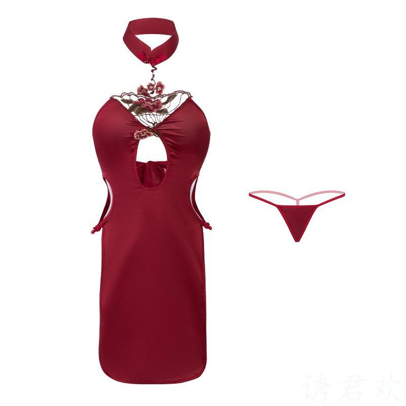 Sex underwear sexy uniform red antique belly pocket Chinese cheongsam temptation see-through clothing passion free suit