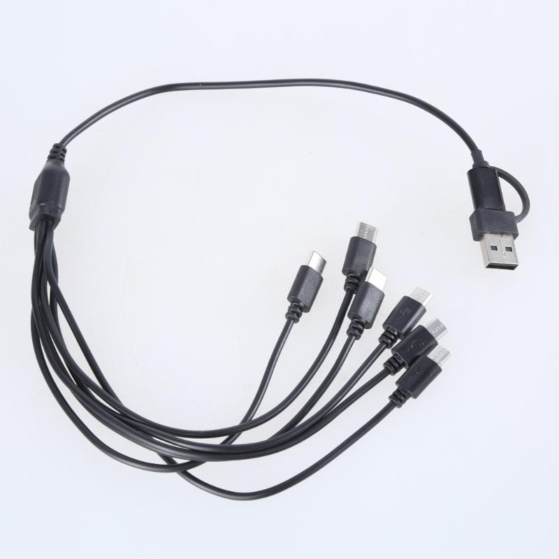 Multi Charging Cable 6Port USB Charging Cord with Type C and USB Connectors for Electronics 150cm/50cm Length