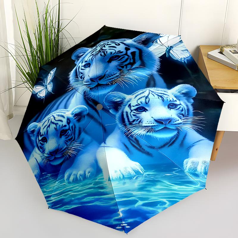 Yin Yang Tigers Folding Umbrella Fashion Auto-Open Design 8 Iron Ribs Plastic Handle Foldable Sunshade Perfect Christmas Gifts