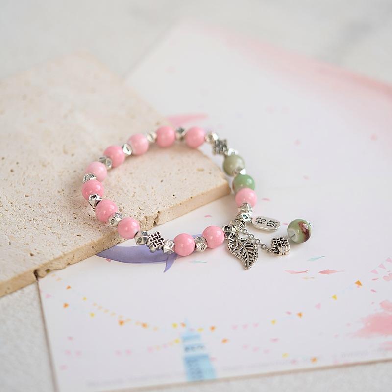 Jingdezhen ceramic bracelet batch goods, national style girls small fresh pink flower bracelet, versatile new Chinese bracelet.