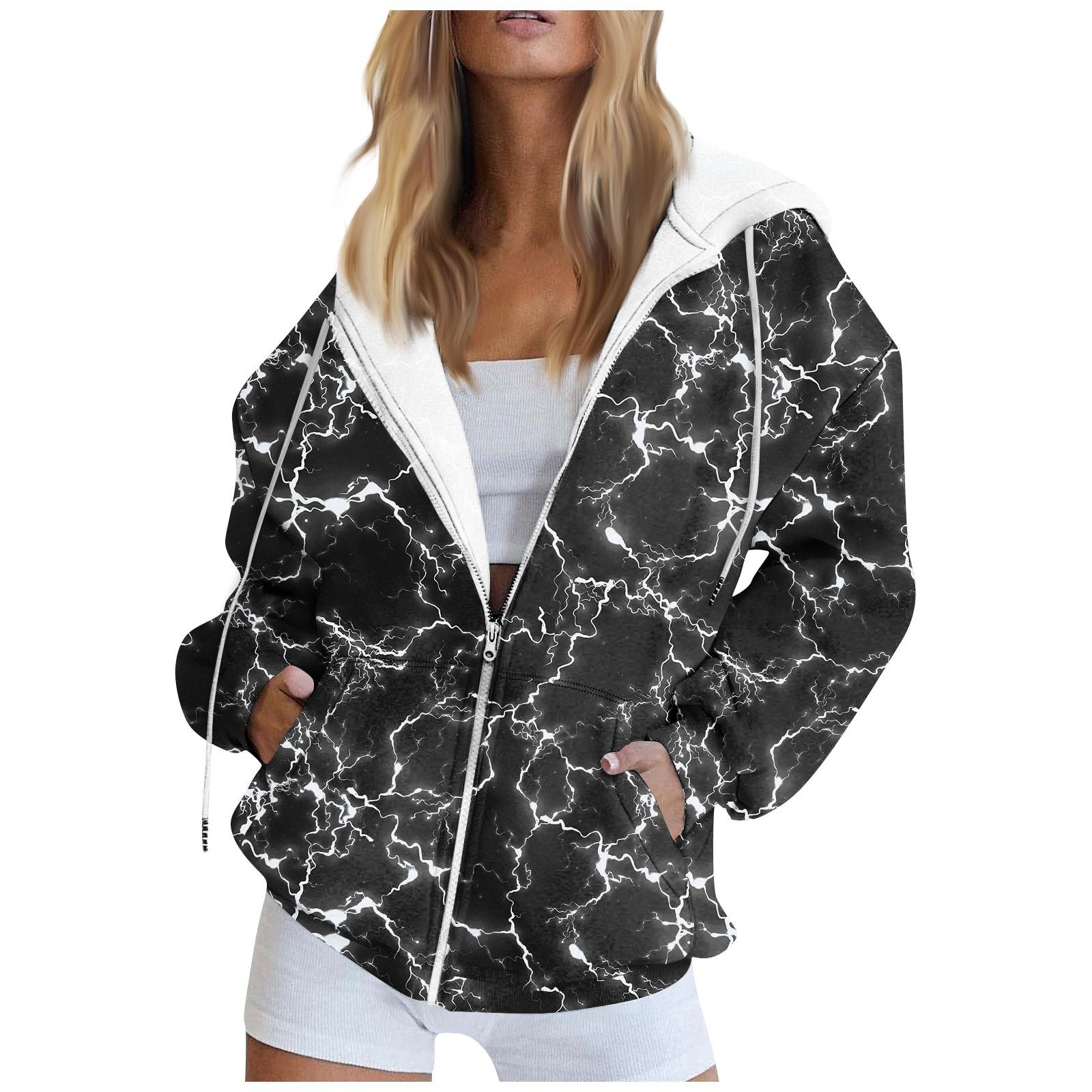 

Женская толстовка с длинным рукавом и принтом, куртка с карманом и длинными рукавами, пальто с капюшоном на молнии, осень S чёрный