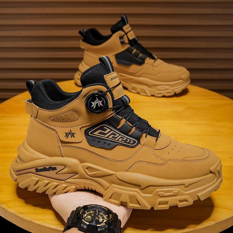 

Мужские высокие кроссовки Новые осенние трендовые брендовые универсальные кожаные спортивные кроссовки для мужчин для улицы Противоскользящие на толстой подошве 44 жёлтый