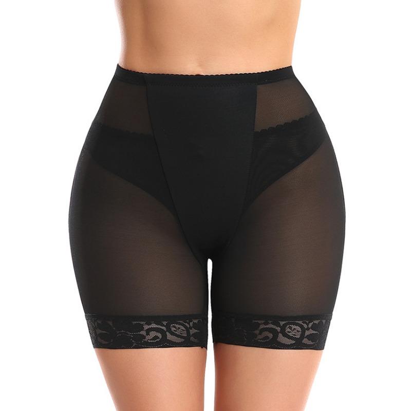 Women High Waist Sheer Mesh Lace Double Abdominal Tummy Control Butt Lifting Shapewear Shorts S чёрный