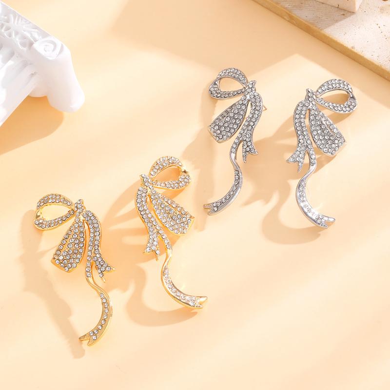 Exaggerated Large Bow Set Rhinestones Stud Earrings for Women Shiny Irregular Bow Personality Earrings Party Jewelry Accessories