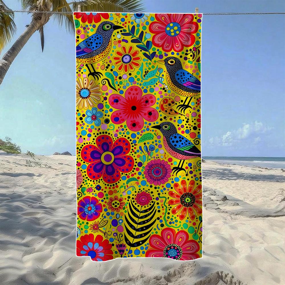 Shanika Chen Colorful Floral Bird & Whale Beach Towel,Soft Quick-Drying,Perfect For Portable Outdoor Travel,Swimming,Camping And Summer Beach