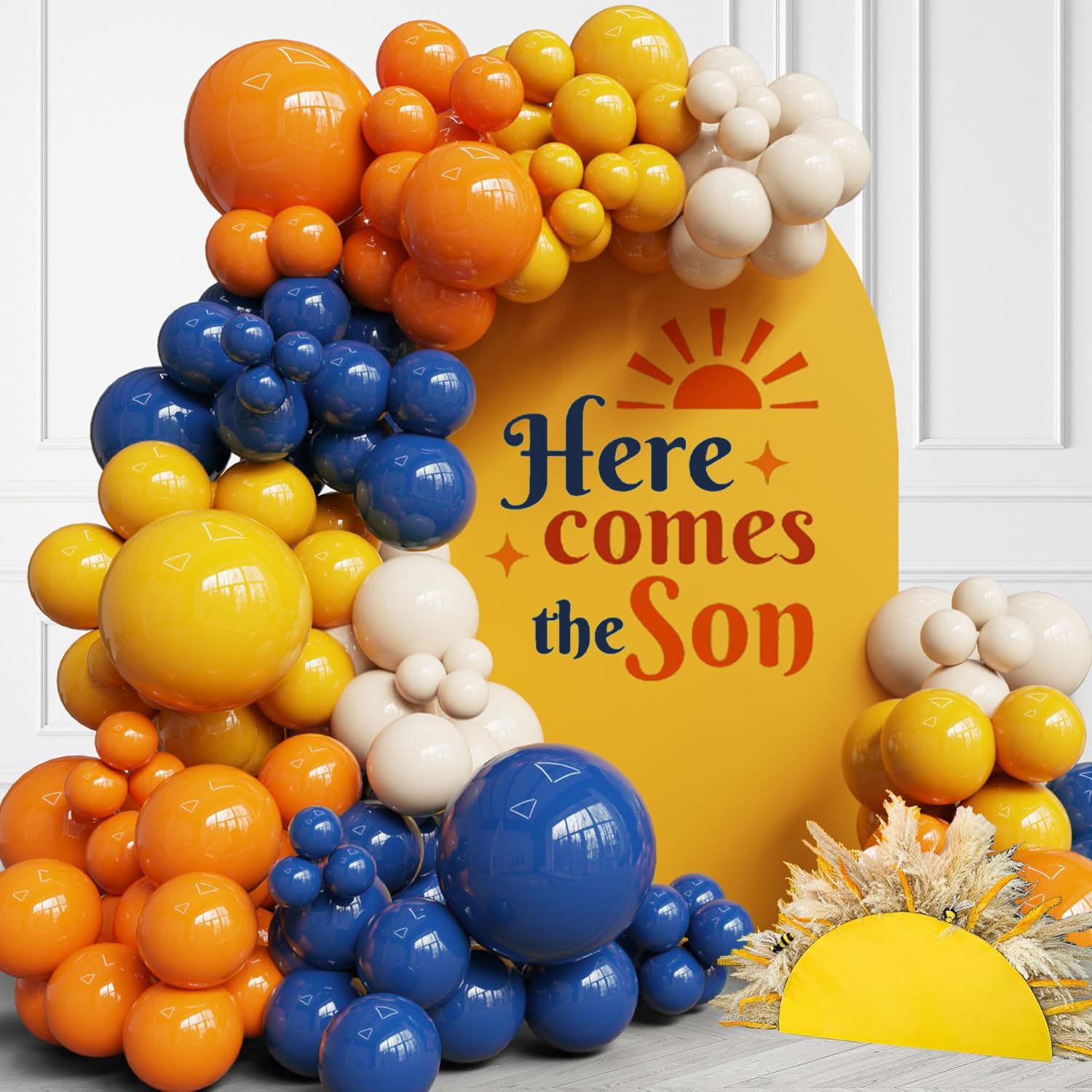 

136Pcs Retro Blue Orange Balloon Arch Kit Here Comes The Son Balloons Perfect For Sunshine Baby Showers Birthdays Party Decor Other