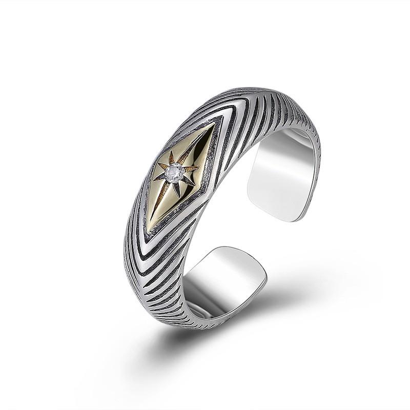 Adjustable Open Ring Men Women Vintage Wave Stripe Geometric Design Plated Boho Chic Finger