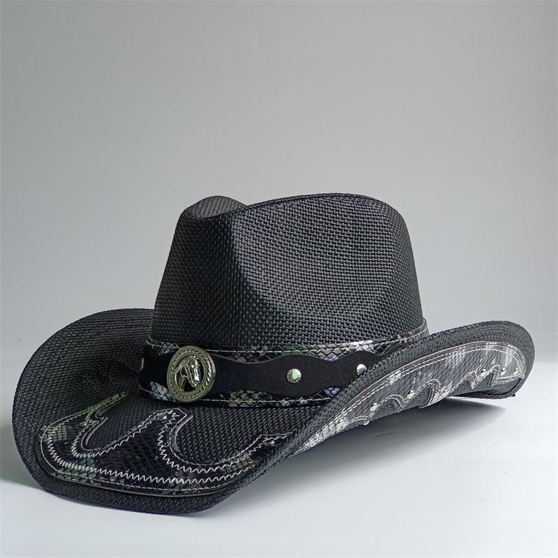 Nouveau Chapeau de Cowboy Western Vintage pour Homme Chapeau de Soleil de Plage Tressage en Paille Fait Main Chapeau Jazz Cowgirl Gentleman Sombrero Hombre