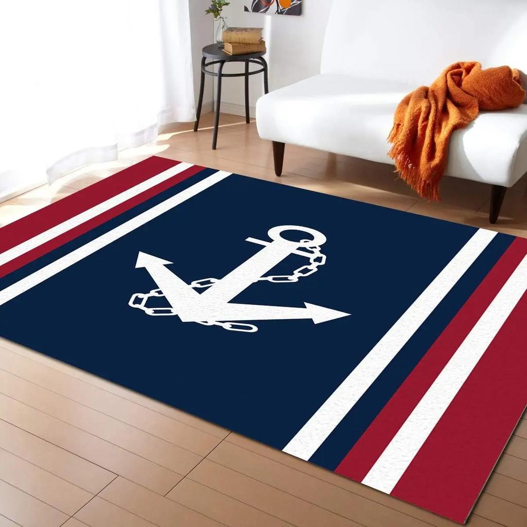 Nautical Decor Carpet Anchor Decor Living Room Rugs Kids Room Decor Sea Adventure Accent Rug Summer Holiday Indoor Floor Mat
